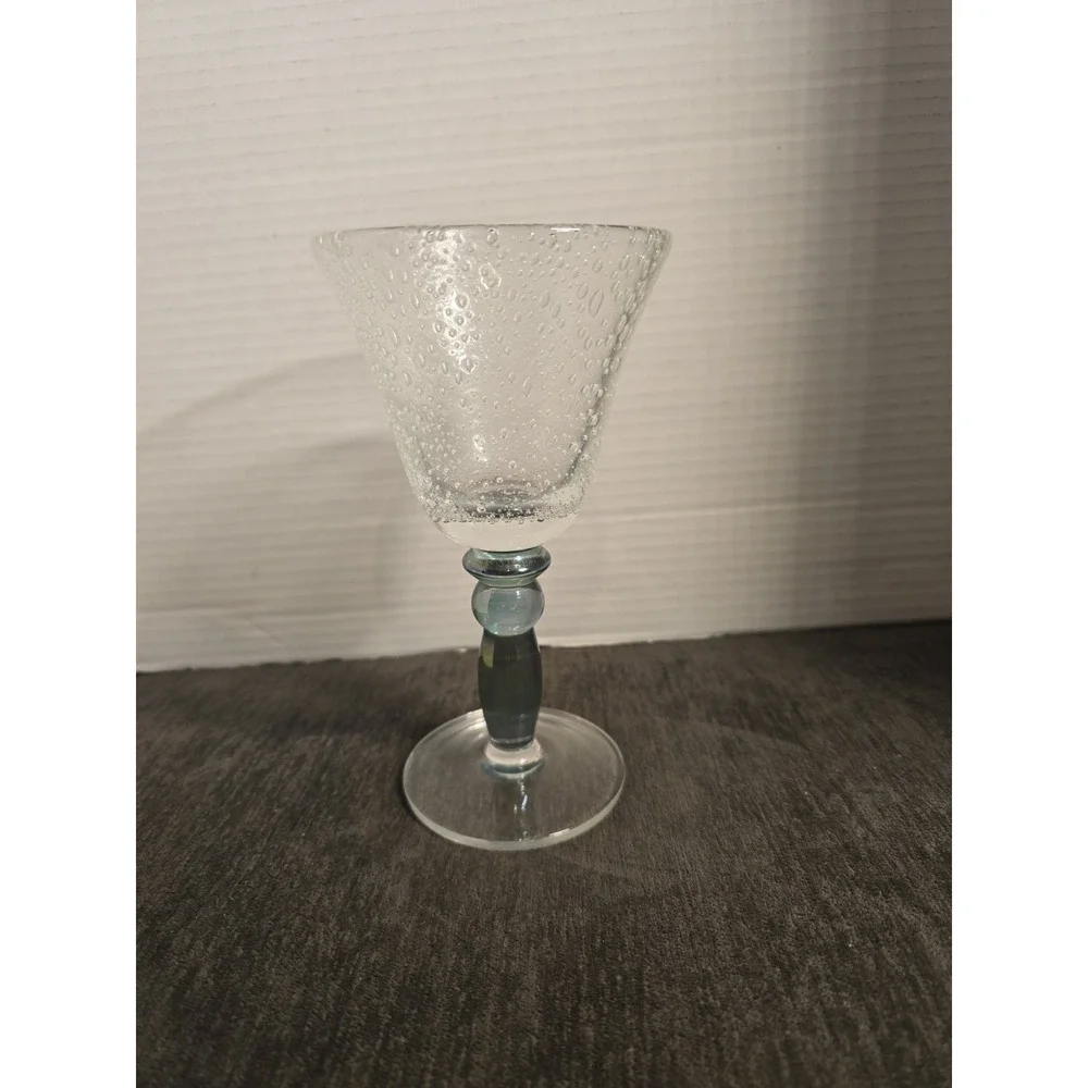 Pottery Barn Green Stemmed Wine Goblet Water Glass Bubble Seeded Glass